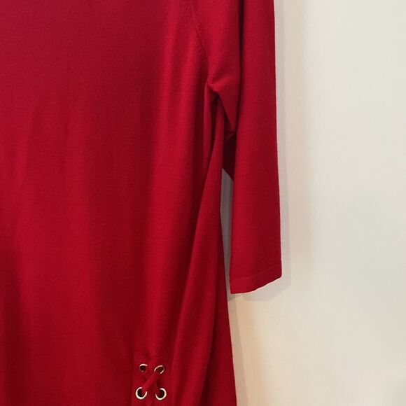 Chico’s V-Neck Sweater Women's Large Tunic Top Longline Red Knit Holiday Festive - Picture 8 of 12